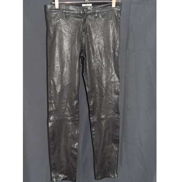 L'Agence Black Lamb Leather Jean Cut Zip Ankle Pants - 29 - Picture 1 of 4